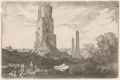 2 つのオベリスクと「Torre delle Militia」のある風景 アルカディアの風景（シリーズタイトル） 作： Moyses van Wtenbrouck