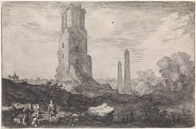 2 つのオベリスクと「Torre delle Militia」のある風景 アルカディアの風景 (連載タイトル) 作： Moyses van Wtenbrouck