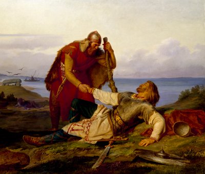 1866年、サムソの戦いの後、オルヴァル・オッドルに別れを告げるヒャルマー。 作： Mårten Eskil Winge