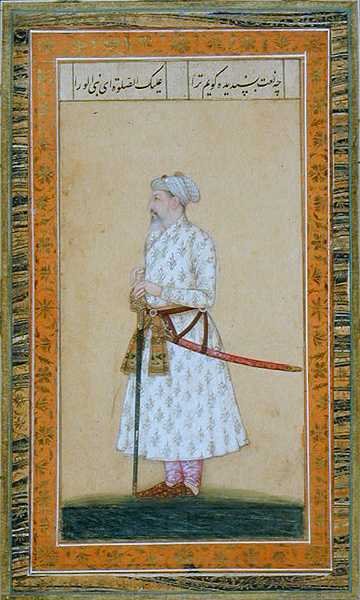 剣を持った王子（「スモール・クライヴ・アルバム」より）（不透明水彩・紙 作： Mughal School