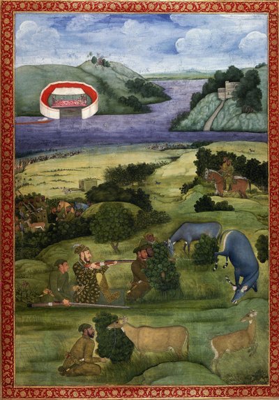 ブラックバックを狩る王子と仲間たち、1670〜80年頃 作： Mughal School
