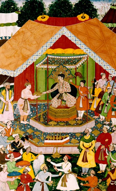 アクバルとアジムカーン、ディパルプル、1590〜95年頃 作： Mughal School