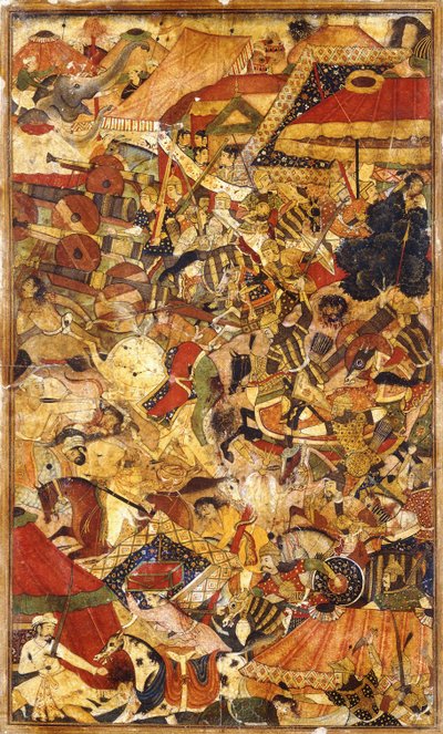 バトルシーン、c。 1590 作： Mughal School