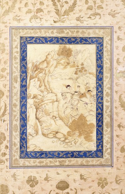 狩猟シーンc。 1660-80 作： Mughal School