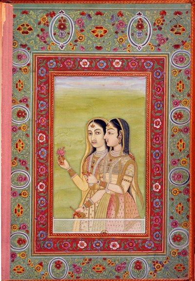 インド美術：二人の女性を描いたミニアチュール17世紀（モグホール時代） パリ、B.N. 作： Mughal School