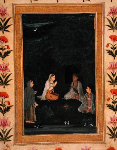 夜のアシュラムを訪れる女性（Small Clive Albumより 作： Mughal School
