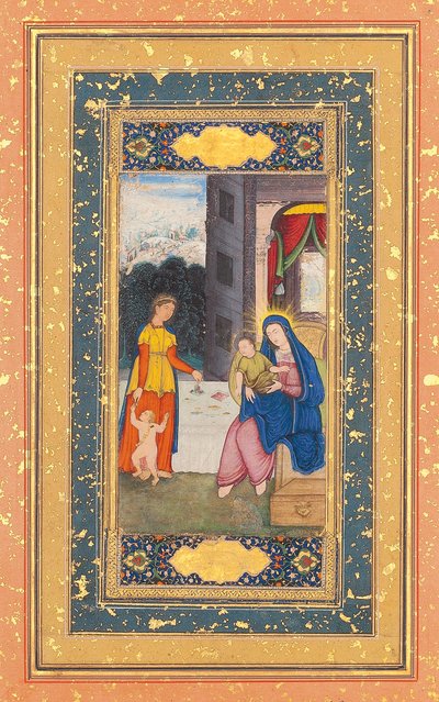 エリザベスと洗礼者ヨハネが訪れたマドンナとチャイルド、ムガールインド、1610年頃 作： Mughal School
