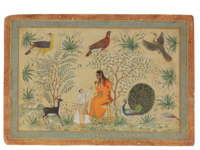 庭の高貴な女性、1740年頃 作： Mughal School
