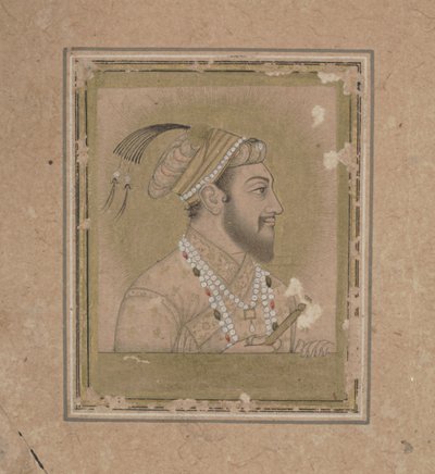 シャー・ジェハンの肖像、17世紀頃（水彩と金のインク） 作： Mughal School