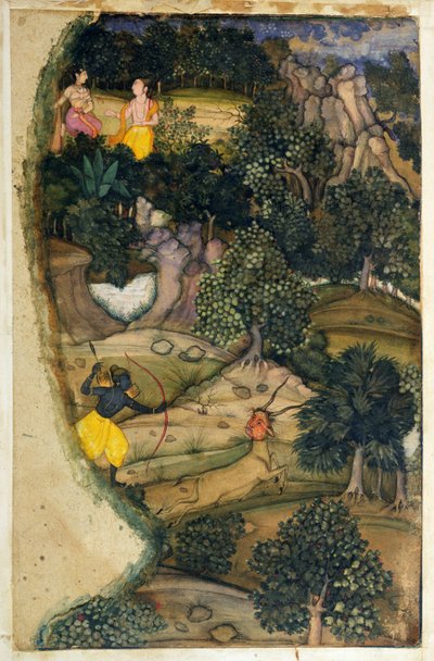ラーマヤナから黄金の鹿を追うラーマ、1600 作： Mughal School