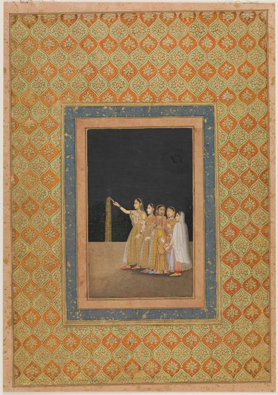 花火で遊ぶ宮廷婦人、カリフォルニア州。 1740年。 作： Muhammad Afzal
