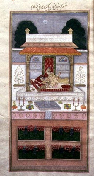 結婚式の夜のカムルプとカマルタ 「Dastur-i Himmat」（1755年頃）より（照明） 作： Muhammad Murad