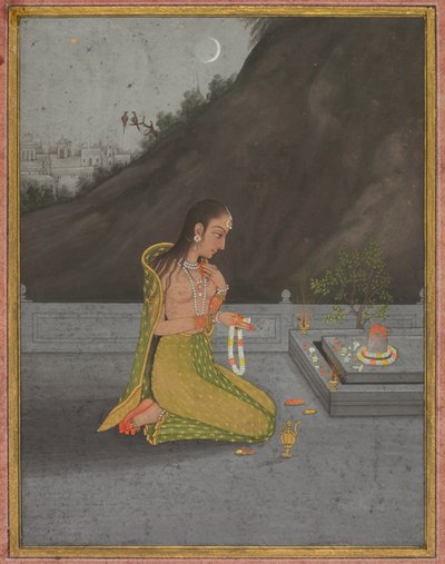 シヴァ・プージャの夜景 1760-70年頃 不透明水彩、金彩、紙 作： Muhammad Riza i Hindi