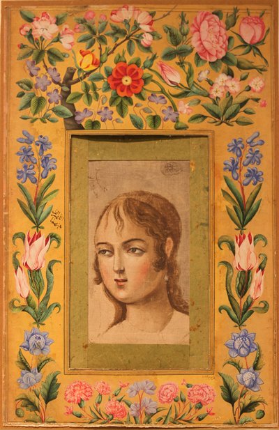 若い美女の絵、イラン、1740 年代から 50 年代。 作： Muhammad Sadiq