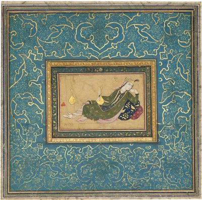 リクライニングする女性、1680年頃 作： Muin Musavvir