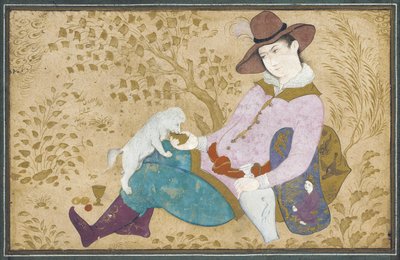 犬を持つ若者、1673 作： Muin Musavvir