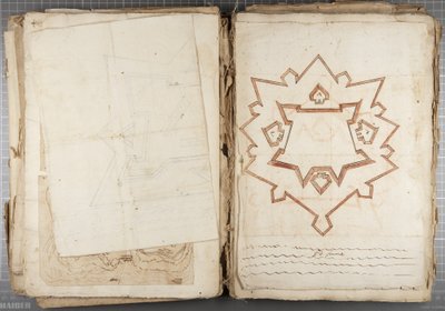 ウルビーノなどのムティオオディによるドローイングのポートフォリオ-Po Fume、c.1635-40（製本された紙にペンとインク） 作： Muzio Oddi