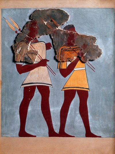 ミケニアンの美術：戦士たちティリンテ宮殿のフレスコ画の断片と再構成 作： Mycenaean