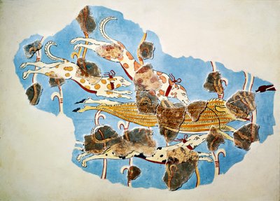 ギリシャ、ティリンスの狩猟シーンを描いたフレスコ画 作： Mycenaean Mycenaean