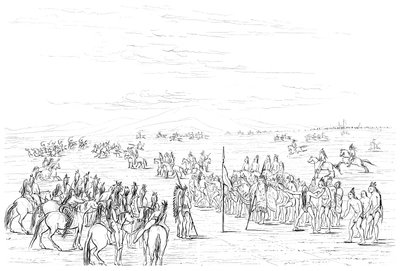 1841年のネイティブアメリカンの競馬。 作： Myers and Co
