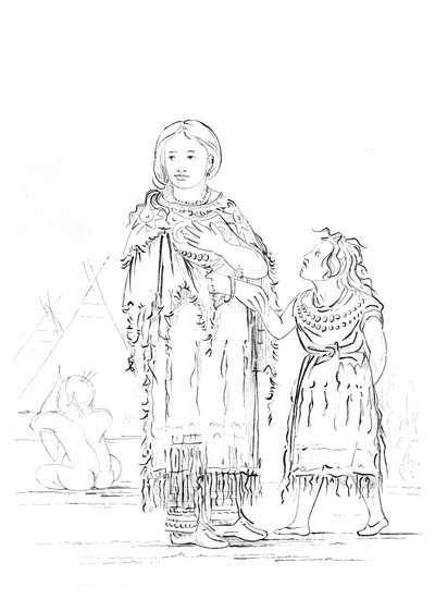 ネイティブアメリカンの女性と子供、1841年。 作： Myers and Co
