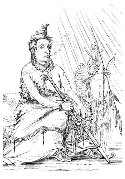 ブラックモカシンの肖像、ミネタリーのチーフ、1841年。 作： Myers and Co