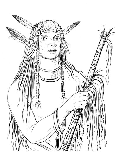 マウス色の羽の肖像画、ネイティブアメリカンの男、1841年。 作： Myers and Co