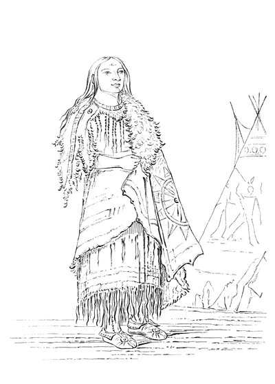 多くを打つ女性の肖像、1841年のネイティブアメリカンの女性。 作： Myers and Co