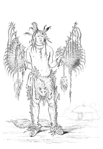 1841年のネイティブアメリカンの男性の肖像画。 作： Myers and Co