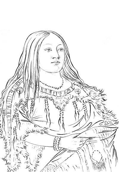 1841年のネイティブアメリカンの女性の肖像画。 作： Myers and Co