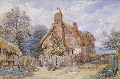 チディングフォールドのわらぶき屋根のコテージの子供たち 作： Myles Birket Foster