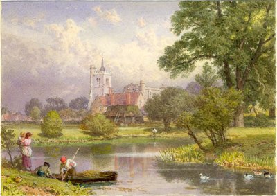 エルストウ、ベッドフォードシャー（ジョンバニヤンの生誕地）（カードにbcとWC） 作： Myles Birket Foster