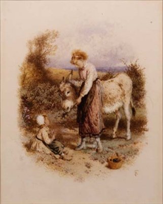 ロバの餌付け 作： Myles Birket Foster