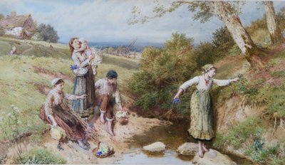 サクラソウと春の花々を集める 作： Myles Birket Foster
