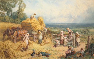 収穫時期（紙にボディカラーで強調された鉛筆と水彩） 作： Myles Birket Foster