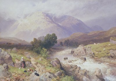 Dalmally、アーガイル（キャンバス上のトイレ）近くのハイランドシーン 作： Myles Birket Foster
