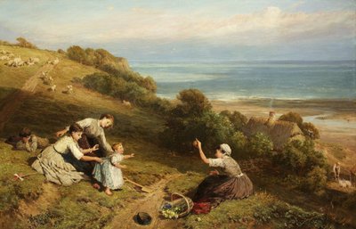 風景：オレンジの少女（キャンバスに油彩） 作： Myles Birket Foster