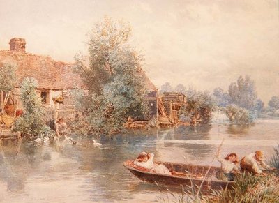 川の上での戯れ（水彩画 作： Myles Birket Foster