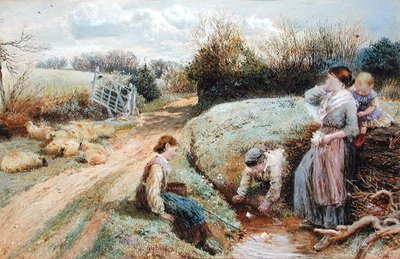 渓流でおもちゃのボートを走らせる 作： Myles Birket Foster