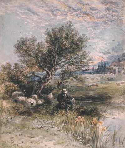 The Angler」（水彩・ボディカラー・紙 作： Myles Birket Foster