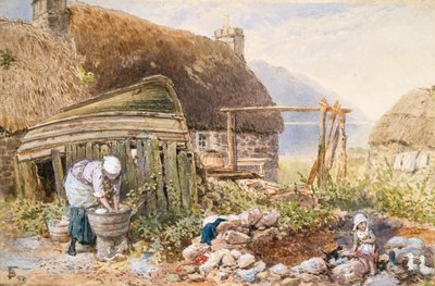 バルマルカラの洗濯日、1860年頃（紙に水彩画） 作： Myles Birket Foster