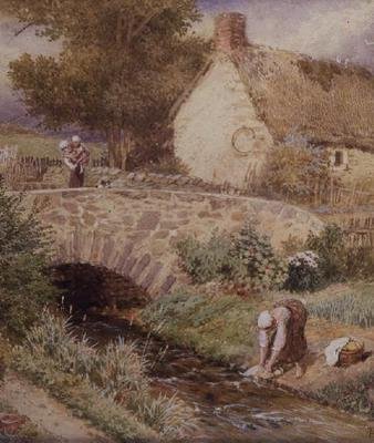 流れの中で洗濯する女性 作： Myles Birket Foster