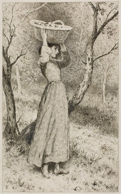 果物のバスケットを持つ果樹園の少女 作： Myles Birket Foster