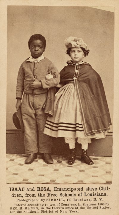 ルイジアナ州の自由学校から奴隷解放された子供たち、アイザックとローザ（1863-1864年）（写真 作： マイロンH.キンボール