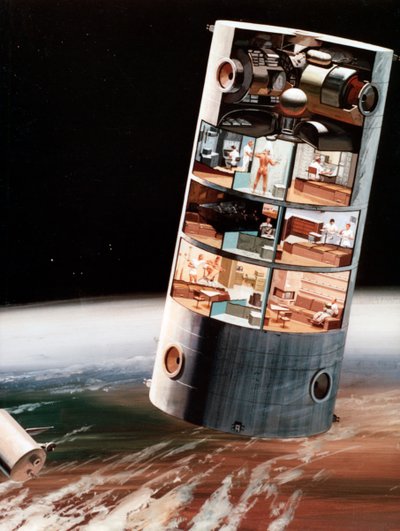宇宙での生活の未来像、c1970年代。 作： NASA Images
