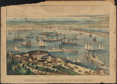 ニューヨークのアッパーベイとローワーベイ、1881年頃 作： Nathaniel Currier