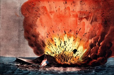 アメリカ南北戦争（1861年～1865年）：ハンプトン・ロードの戦い 8～9日 作： N. and Ives J.M. (1824 95) Currier