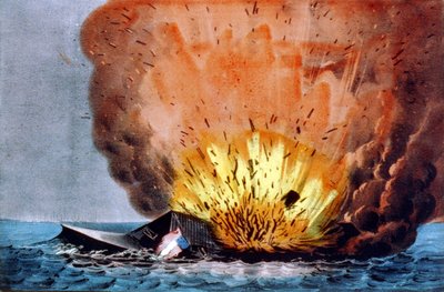 アメリカ南北戦争（1861年～1865年）：ハンプトン・ロードの戦い 8～9日 作： N. and Ives J.M. (1824 95) Currier