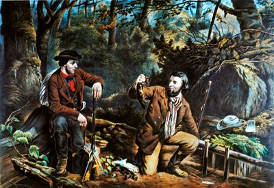アメリカの開拓者の生活。ミンクの捕獲 作： Currier and Ives