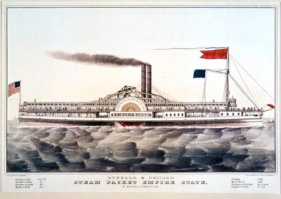 バッファローとシカゴを結ぶ蒸気旅客船エンパイア・ステート号... (カラープリント) 作： N. and Ives J.M. (1824-95) Currier